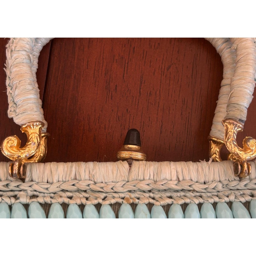 Barbara Lee Top Handle Woven Straw Bag Purse Robin Egg Blue Vintage MCM Italy - Picture 2 of 8